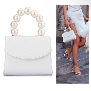 olga berg NEW Peta Pearl Handle Structured Faux Croc Leather Bag in White